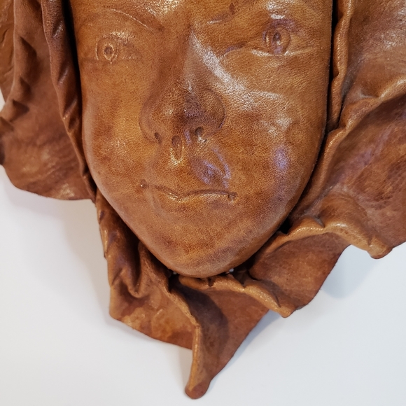 Vintage Leather Womens Face Mask Art Sculpture Wall Hanging - Picture 4 of 9